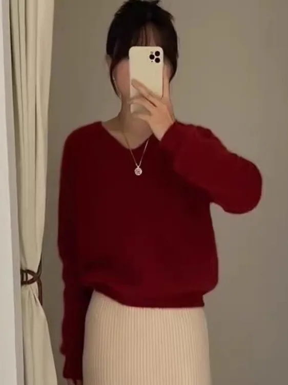 

Sli V-Ne Свободный длинный свитер Све женский осенне-зимний модный красный утягивающий удобный вязаный топ