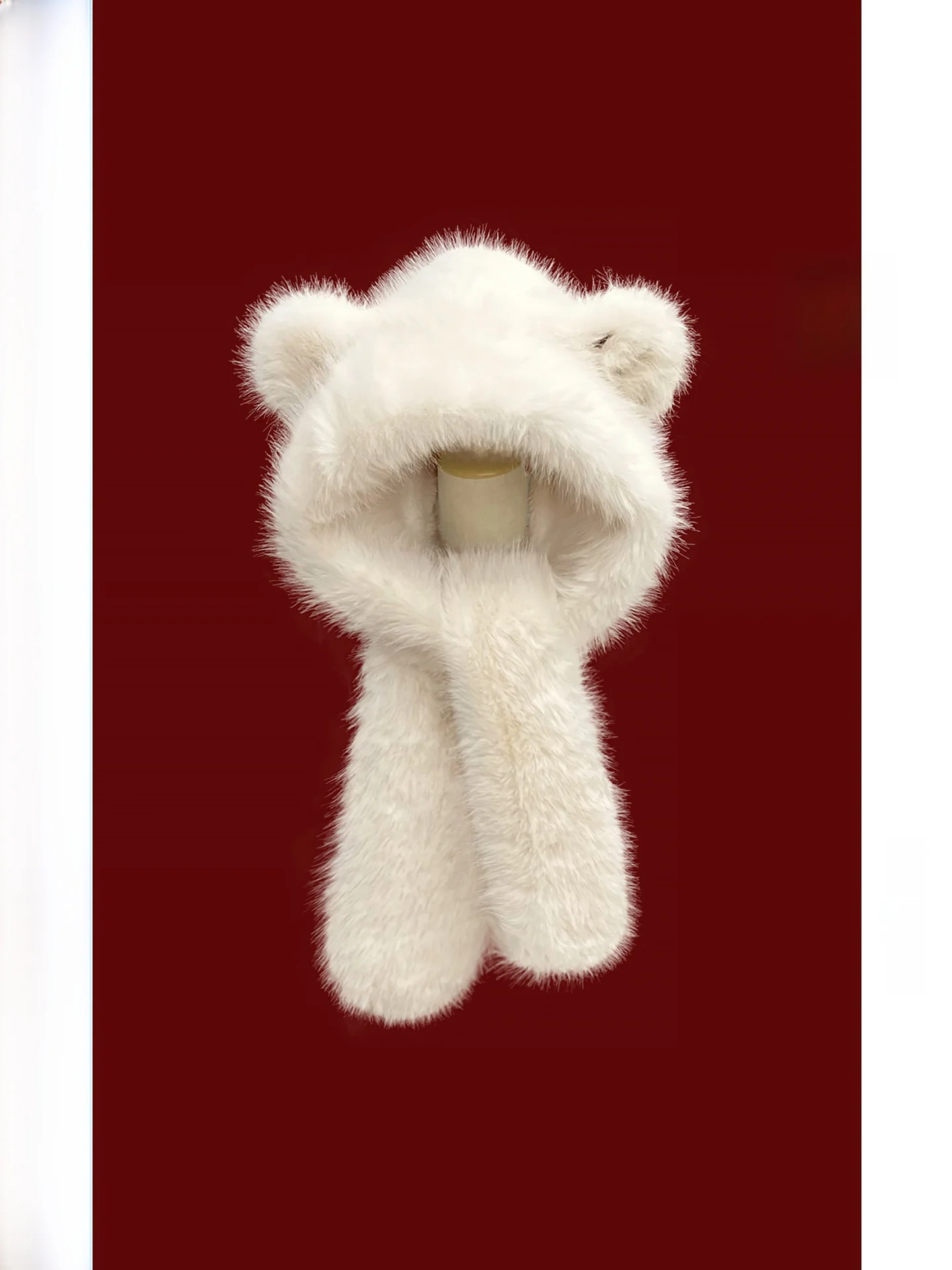 Cute Bear Ear Thickened Fleece Winter Hat Scarf Two-Piece Set Warm Ear Protection Fluffy Cap Integrated Design Unbranded