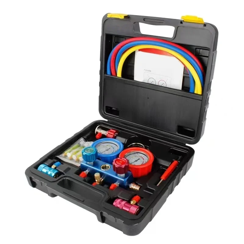

Automotive R134 Aluminum Manifold Gauge Tool Multi-Color HVACR Fluoride Tools OEM Customized Support Hose Set Service Couplers