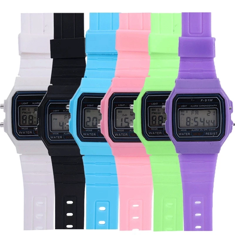 F91W Women LED Digital Watch for Men Vintage Silicone Strap Wristwatches for Couple Sports Square Wrist Band Clock Ladies Gift