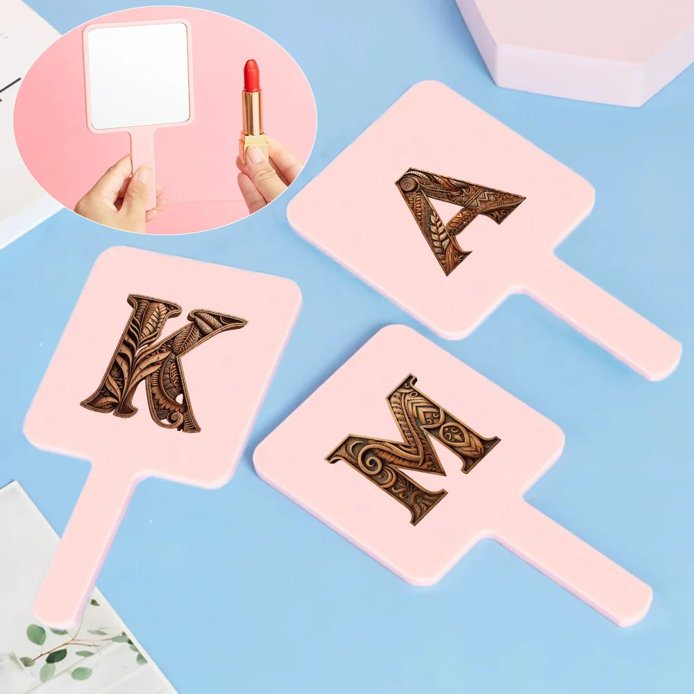 

1pc Square Handheld Makeup Mirror Perfect For Carrying In Purse Backpack Suitable For Daily Use Initial Name 26 Letters Pattern