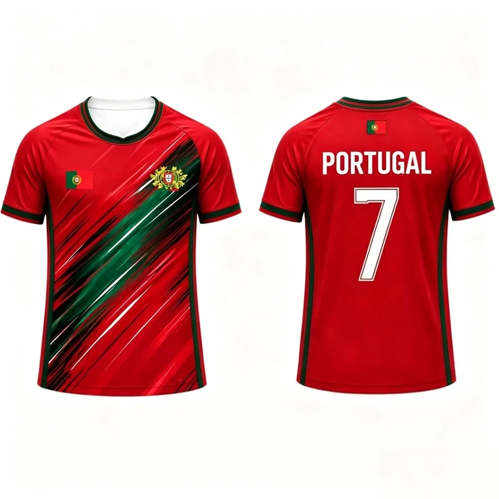 5 Colors Portugal  Breathable Sports Jersey No.7   Shirt Quick Dry Sports Short Sleeve Tee with Portugal Flag Badge for Men