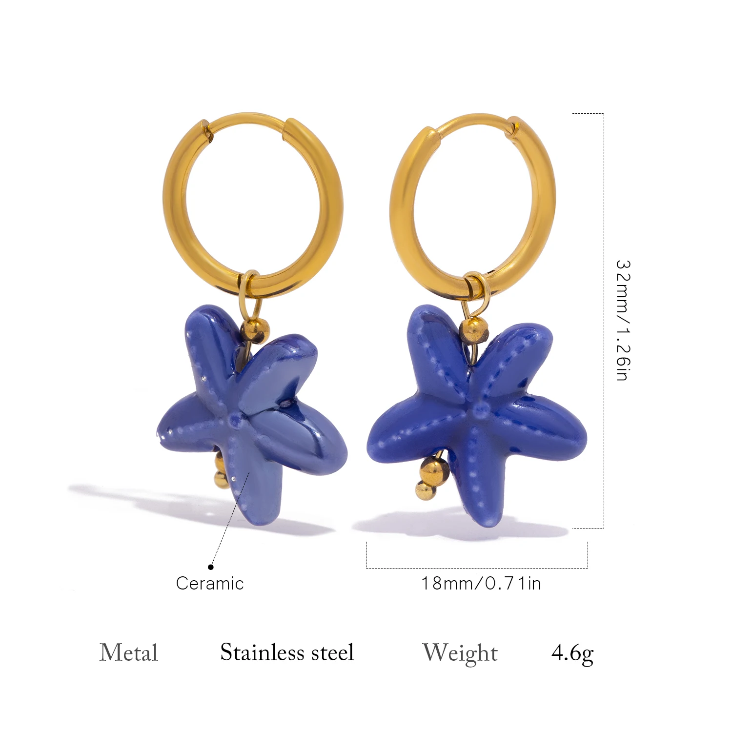 Ceramic Dopamine Starfish Earrings for Women Colorful Vibrant Pendant Youthful Hypoallergenic Stainless Steel  Jewelry Gift image 5