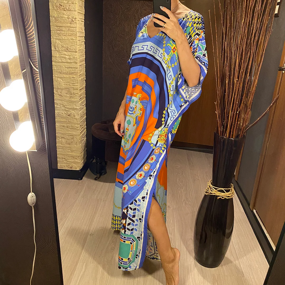 2026 Neues Buntes Kaftan-Tunika Strandkleid Strandmode Strandüberwurf Locker Sitzendes Maxikleid für Damen V4428 – Detail 10