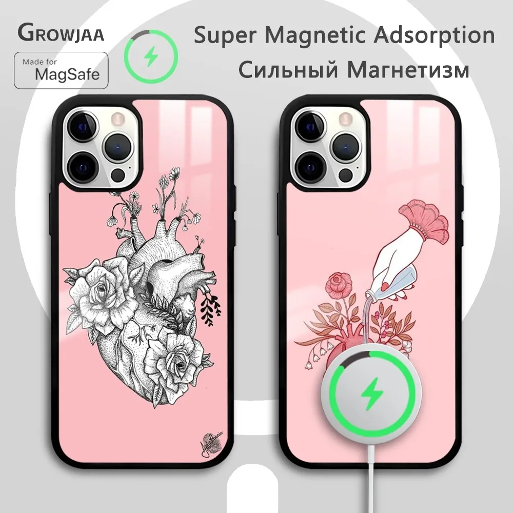 Heart Lung Art Paintings Phone Case For iPhone 16 15 14 13 12 11 Pro Max Plus Mini New Magsafe Mirror Wireless Magnetic Cover Fu