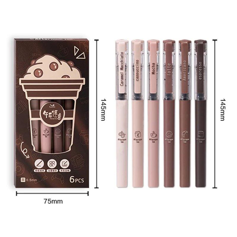 6 Pcs/Set Afternoon Tea Series Gel Ink Pens Fashion Design Quick Dry 0.5mm Black Gel Pen for Student School Office Stationery