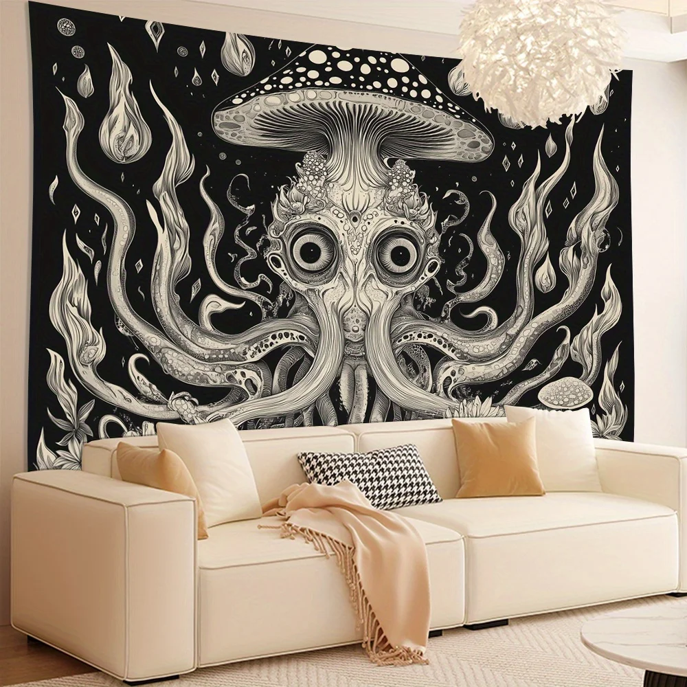 VIKAMA Fantasy Dark Octopus Tapestry Mushroom Flame Water Drop Art Wall Mural Living Room Sofa Backdrop Wall Room Decor