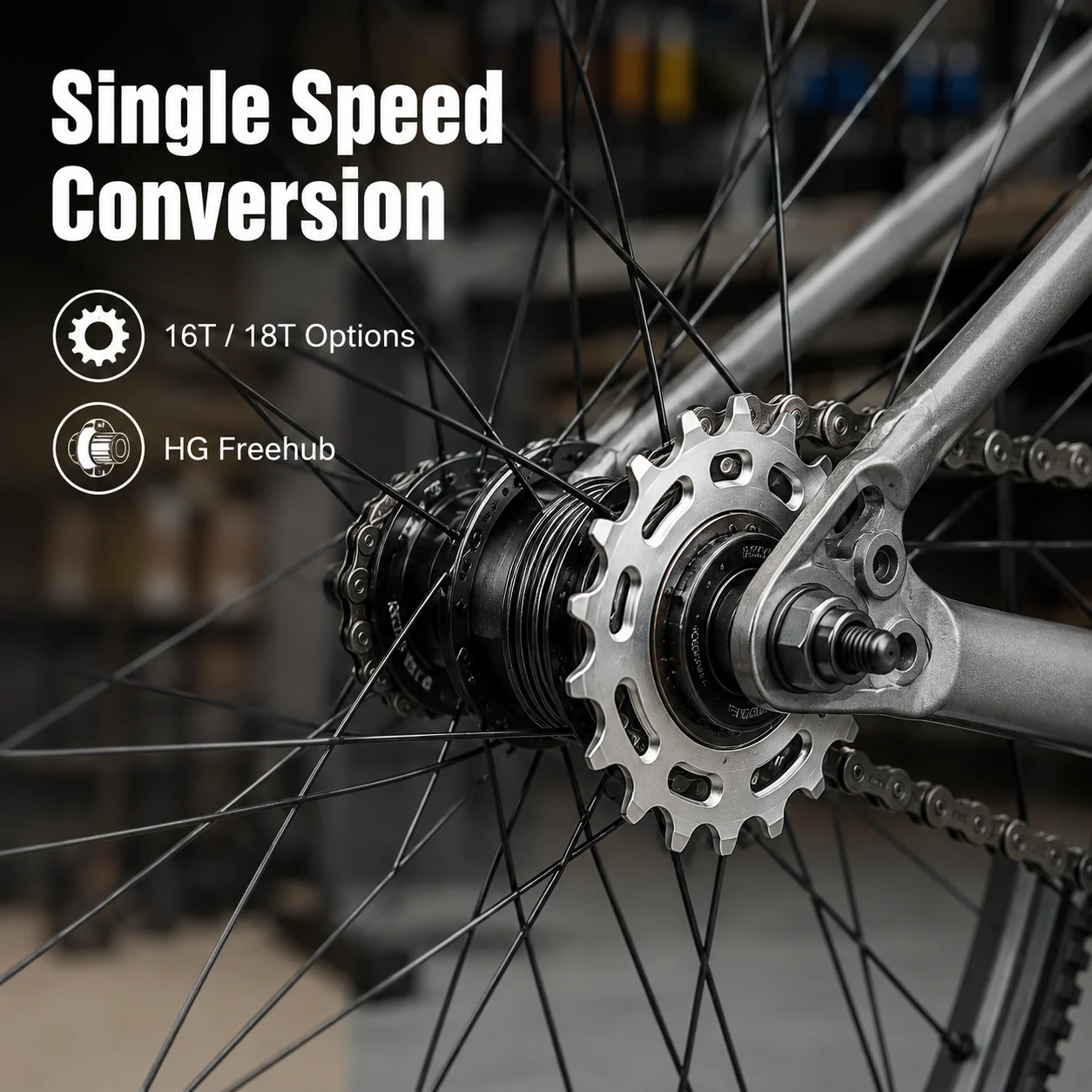 BOLANY Single Speed Bike Cassette 16T 18T Cr-Mo Steel Cog with Spacer Kit Lockring for HG Freehub Road MTB Cycling Conversion