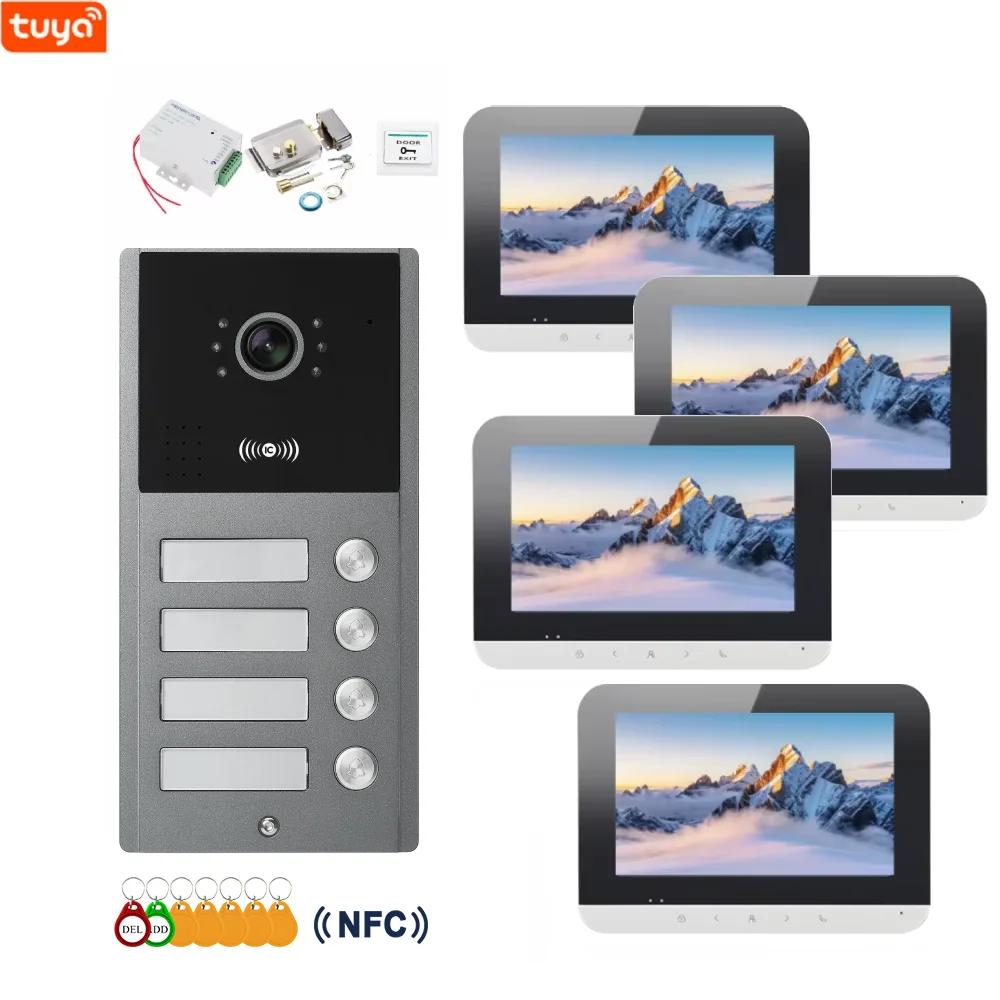 

WIFI Video Building Intercom System 2-12 Units Apartment Video Doorbell Tuya Smart Video Door Phone With Door Lock Access Kits