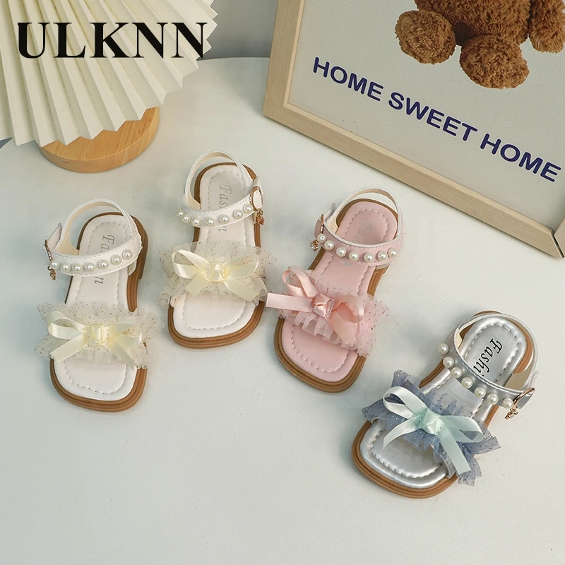 

Girls Pearl Sandals Students Gauze Princess Shoes 2024 Summer New Little Girls Soft Sole Sandals Girls Sandals Tide