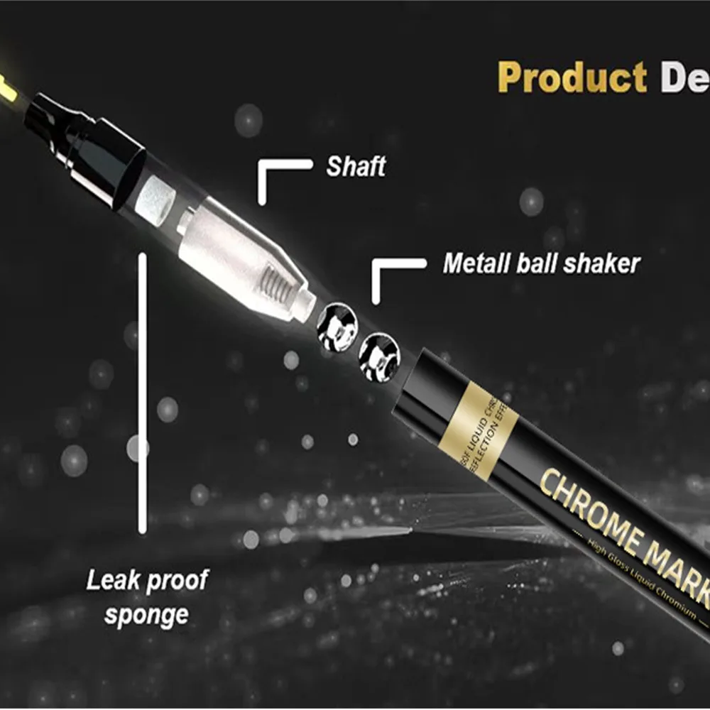 1pc Chrome Mirror Marker Pen 2mm DIY Reflective Paint Pen Permanent Gold SILVER Marker Touch Up, Model Painting, Marking