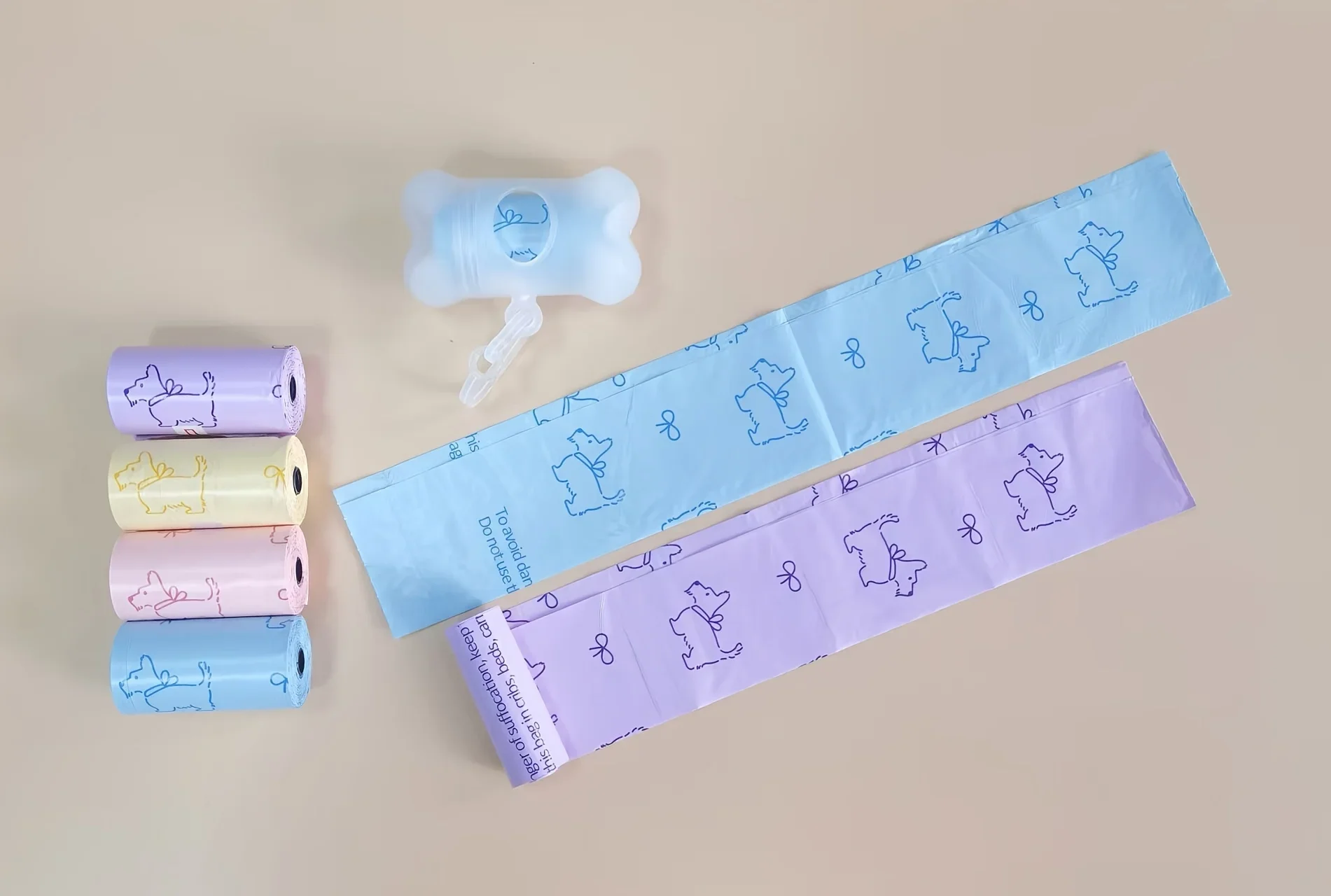 60 Stück/4 Rollen Macaron-farbige Haustier-Kotbeutel | Verstärkte, tragbare, Einweg-Windelbeutel – Detail 1