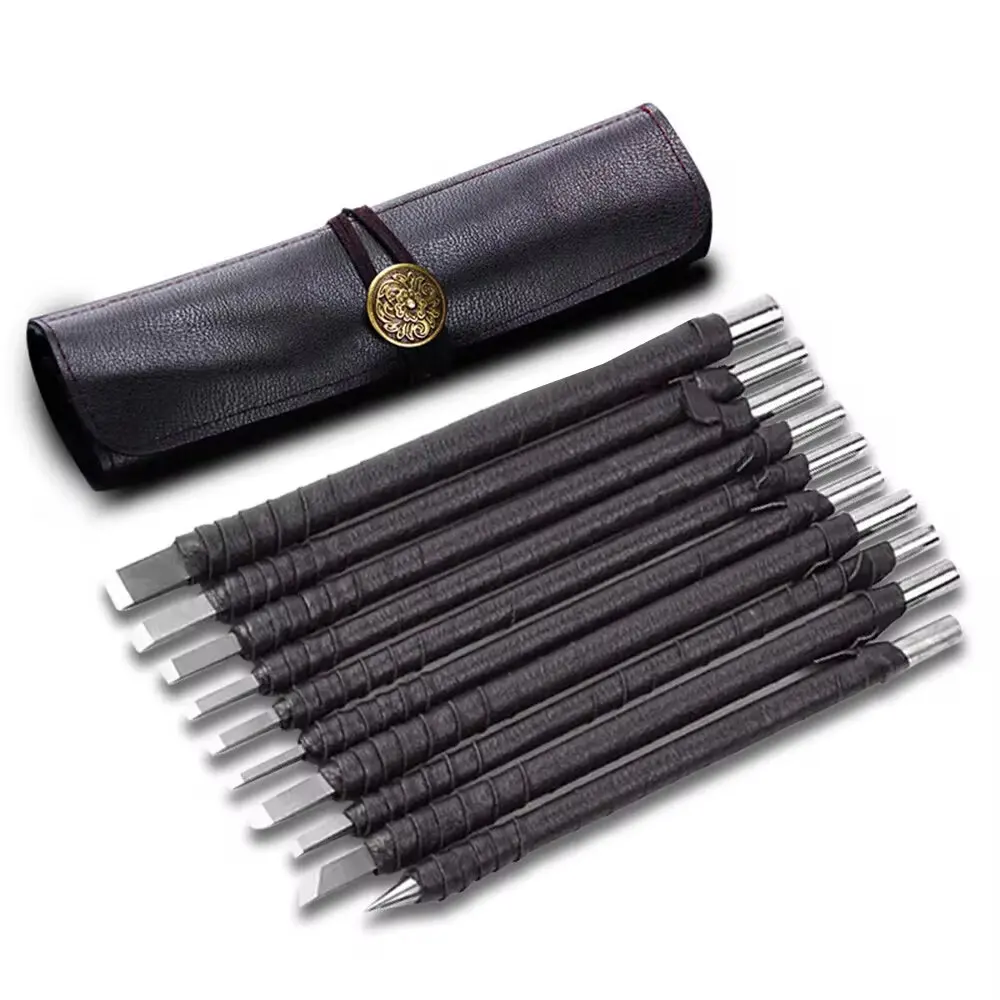 Allsome 10PCS Tungsten Steel Stone Carving Kit Chisels Engraving Hand Tools with Carrying Bag for Woodworking and Stone Carving