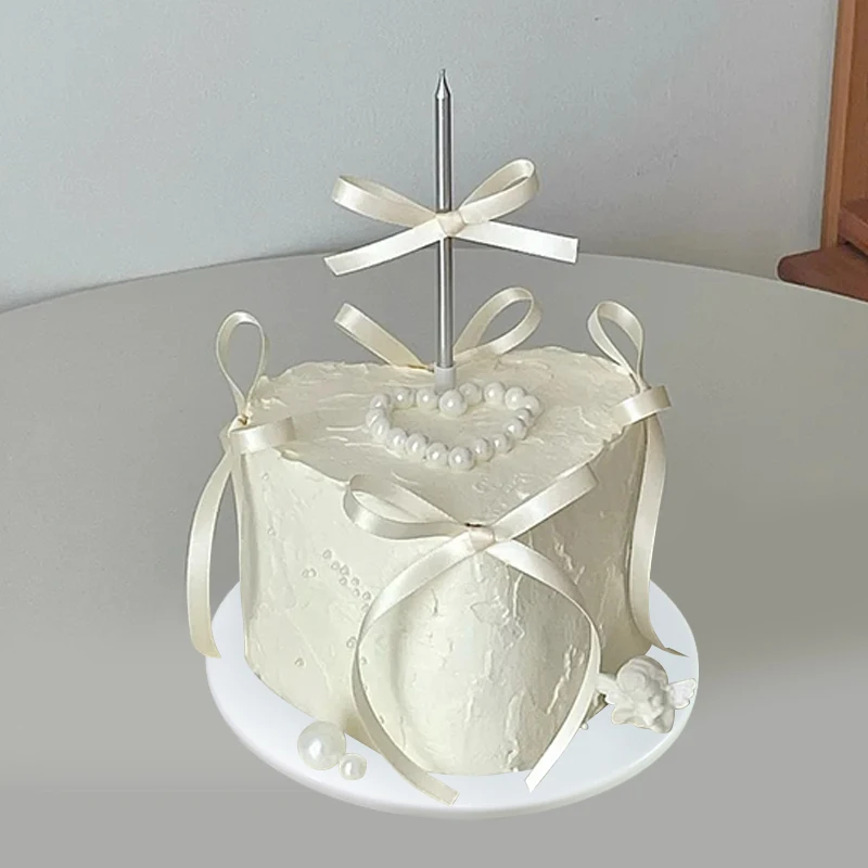 Nuevo modelo de pastel de simulación en forma de corazón, cinta de vela con lazo estilo ballet, pastel falso de plástico Muse, se puede personalizar