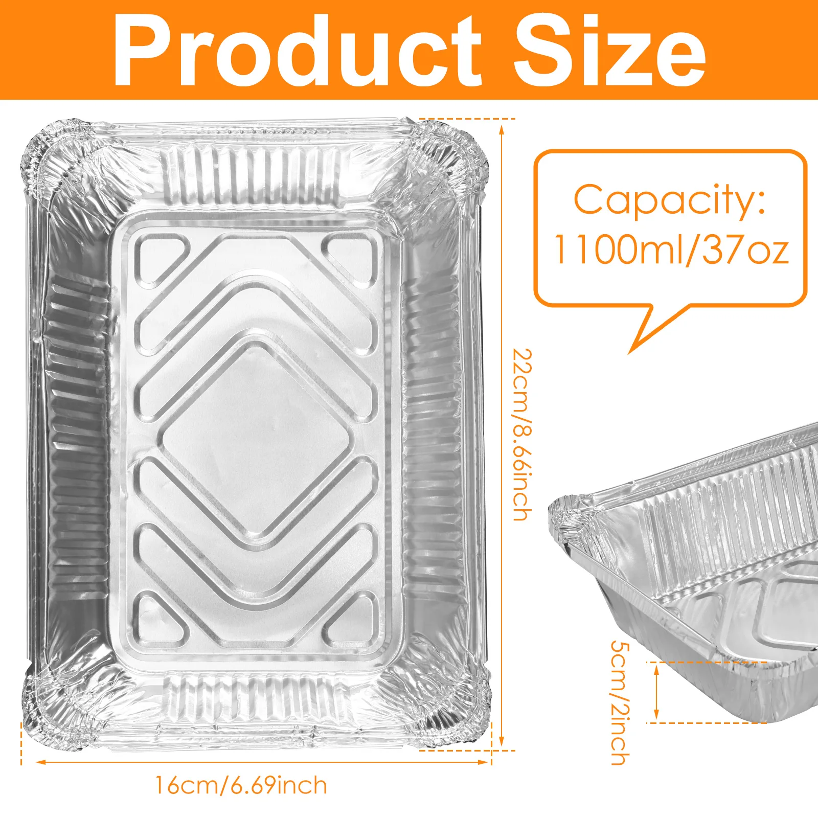 50/100 Pcs 1100 ml Aluminum Foil Trays Non-stick Rectangular Baking Pan Heat Resistant Foil Containers for Air Fryer Take Out