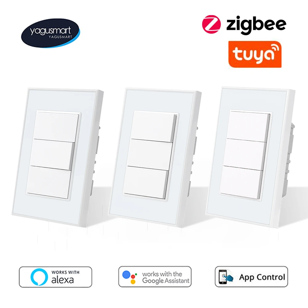 Yagusmart Tuya Zigbee Push Button Switch 1 2 3 Gang Wall Light Switch Brazilian 4x2 Alexa Google Home Voice Control