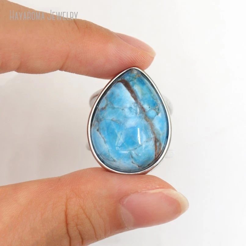 10Pcs Metal Apatite Wholesale Copper Water Drop Shape Teardrop Silver Color Ring RM50834