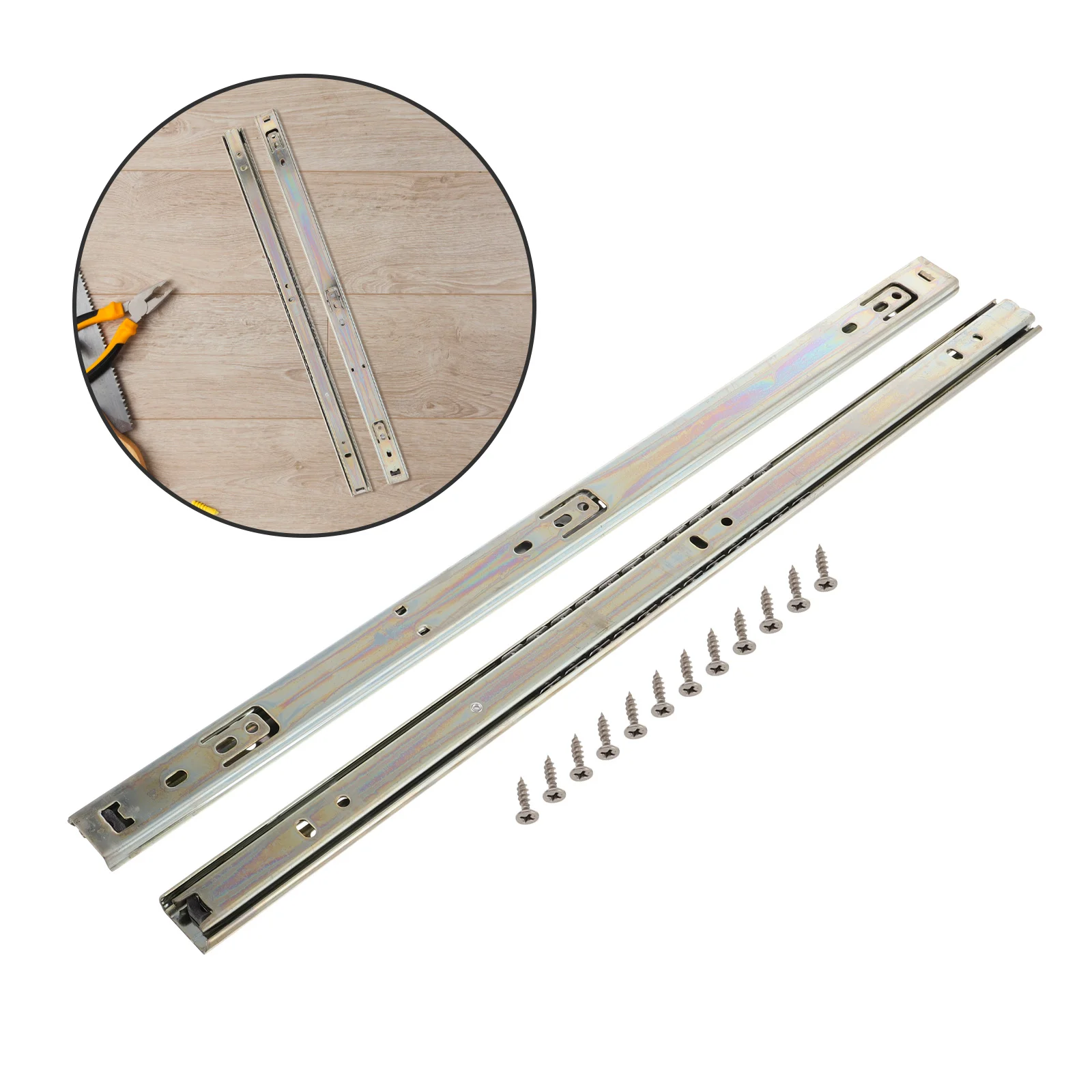 

2pcs Ball Bearing Drawer Slides Full Extension Heavy Duty Cabinet Furniture Slides Side Mount Durable Galvanized Rails For