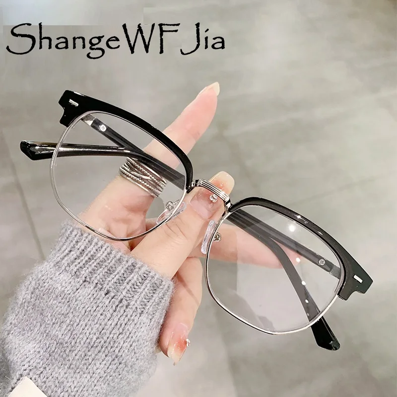 Retro Eyebrow Square Glasses Frame Anti Blue Light Myopia Eyeglasses Casual Half Frames Men Design Classic  Glasses Female