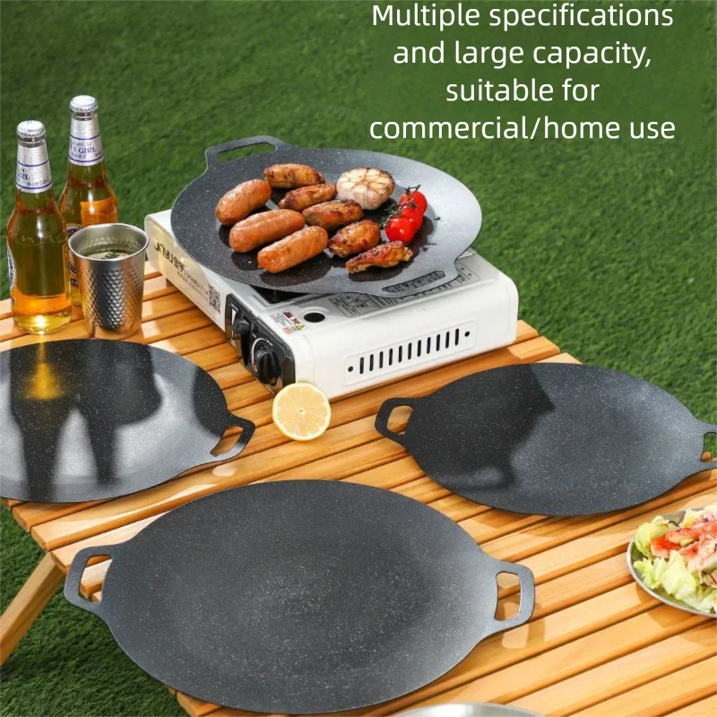 Portable Korean Round Non-Stick BBQ Grill Pan Outdoor Camping Barbecue Plate Universal for Cassette Stove Shrimp & Meat Grilling