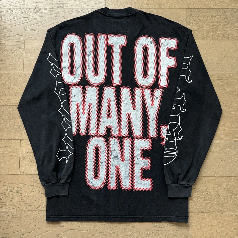 الاتجاه الأمريكي Godspeed قمم تي شيرت العصرية روك جولة الرقبة الشارع غسلها تفعل القطن القديم بأكمام طويلة GOD SPEED الشارع الشهير