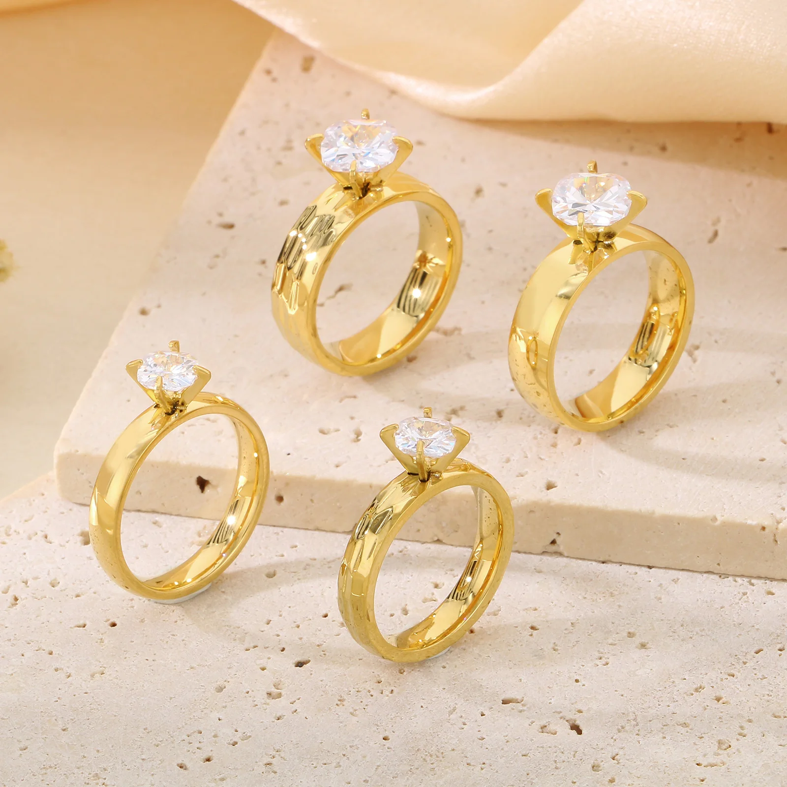 Kalen Gold Color Ring Couples Women Stainless Steel Zircon Wedding Engagement Ring For luxury Fashion Bridal Jewelry