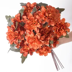 Yannew 6pcs Artificial Dahlia Flowers with Stem Terracotta Floral Arrangement for Home Fall Wedding Bouquet Thanksgiving Decor