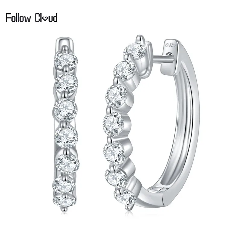 Follow Cloud Total 0.74ct 2.4mm Full Moissanite Diamond Hoop Earrings for Women 925 Sterling Silver Plated 18k Gold Fine Jewelry