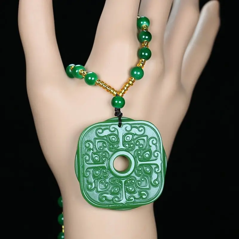 Jasper Spinach Green Fushou Antique Jade Tag Pendant Popular Simple Pendant for Men and Women