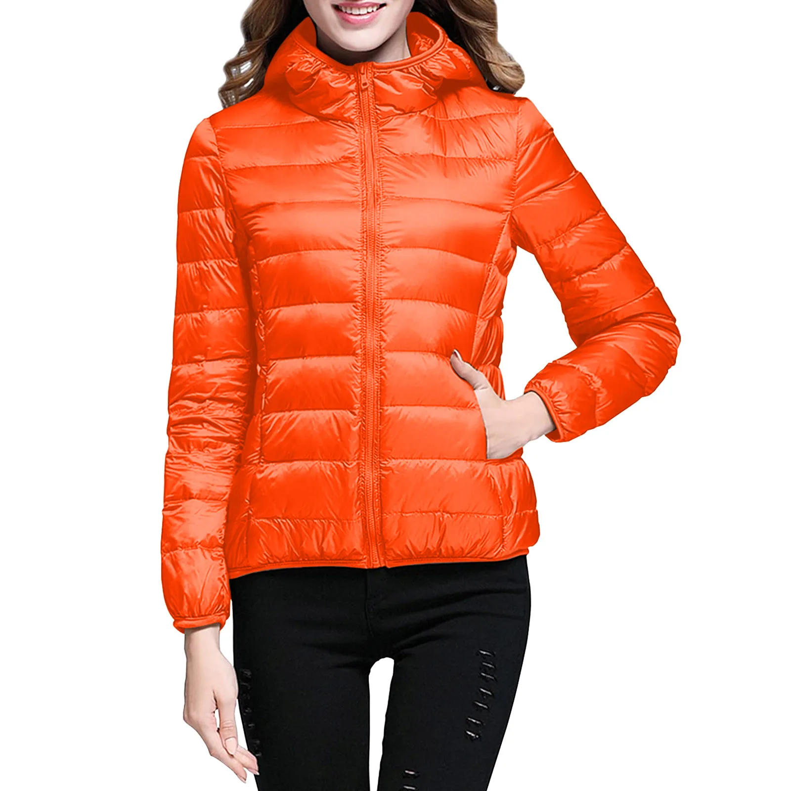 

Autumn Winter Ultra-thin Portable Down Jacket for Women's White Duck Down Hood Long Sleeved Warm Jacket Parka Female Outerwear