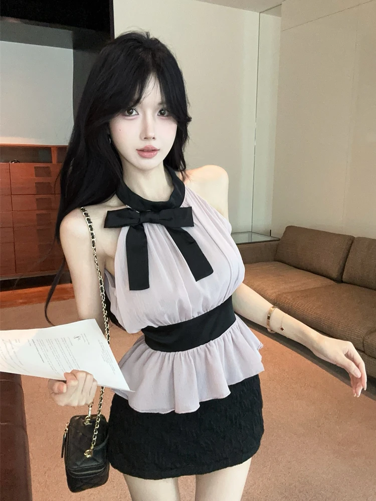 Ele violet ter Ne bustier tubulaire femmes été haut de gamme Svel Strapl Unique beau chemisier en mousseline de soie ort Sle