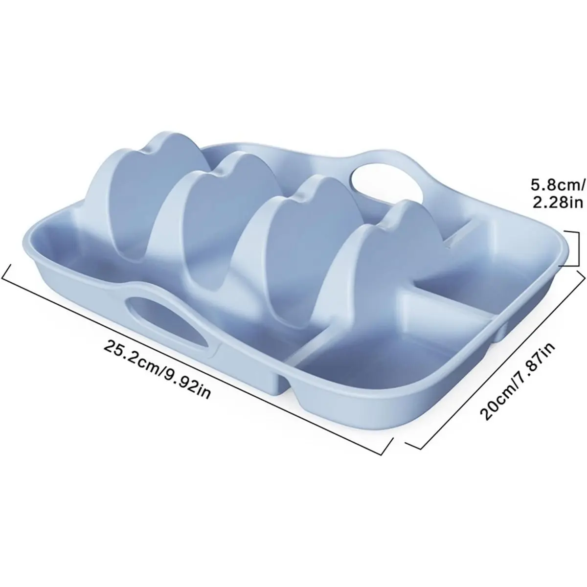 A67T NEW Silicone Taco Holder Plates Set of 2 with Dividers & Dip Trays, 10 in Non-Slip Taco Stands with Carry Handles B