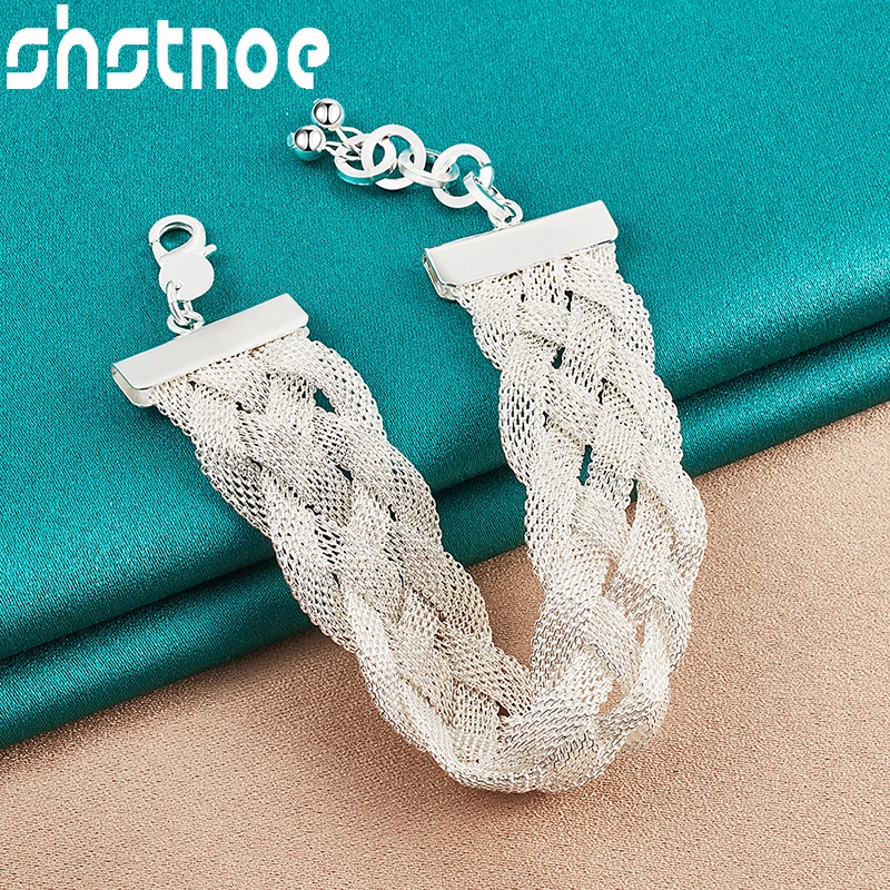 

SHSTONE 925 Sterling Silver Weave Bracelets For Women Men Party Wedding Engagement Bangle Girl Fashion Charm Cute Jewelry Gifts
