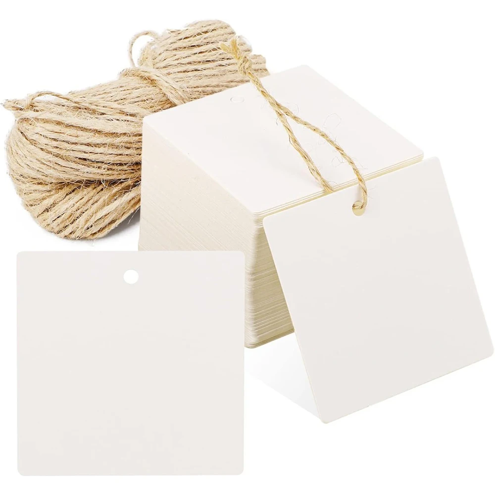 

White Square Gift Labels, White Paper Label Stickers, DIY Handicrafts, Birthday Party Decorations, Jute Ropes