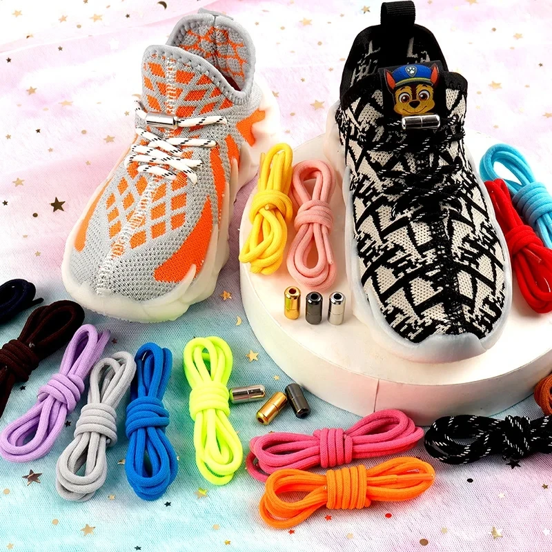 2024 New Round Elastic Laces Sneakers Shoelaces Without Ties No Tie Shoe Laces Kids Adult Quick Shoe Lace Rubber Bands for Shoes