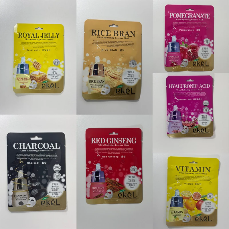 Korea Skin Care EKEL 9 Types Hydrating Facial Mask Collagen Hyaluronic Acid Royal Jelly Pomegranate Red Ginseng Pearl Vitamin