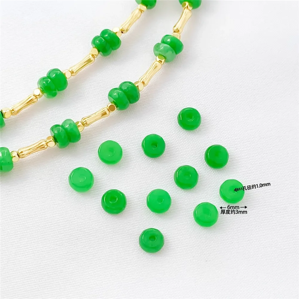 Natural Stone Green Gourd Pumpkin Spacer Beads Cylindrical Bucket Beads Diy Spacer Gasket Bracelet Necklace String Accessory