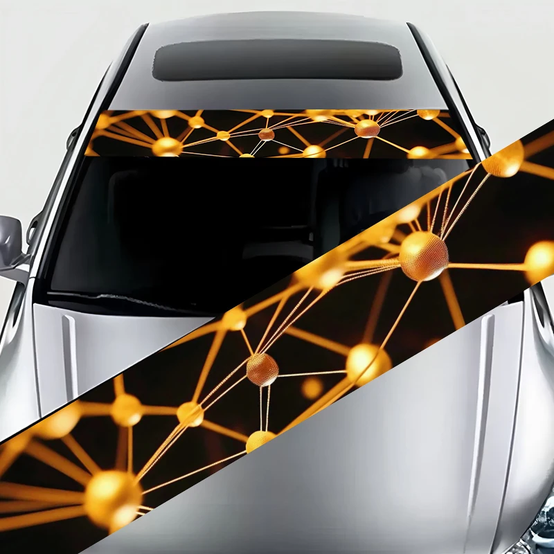 

A car shading front sticker with a gold molecular structure decorative strip, suitable for car SUV trucks, vehicle outdoor