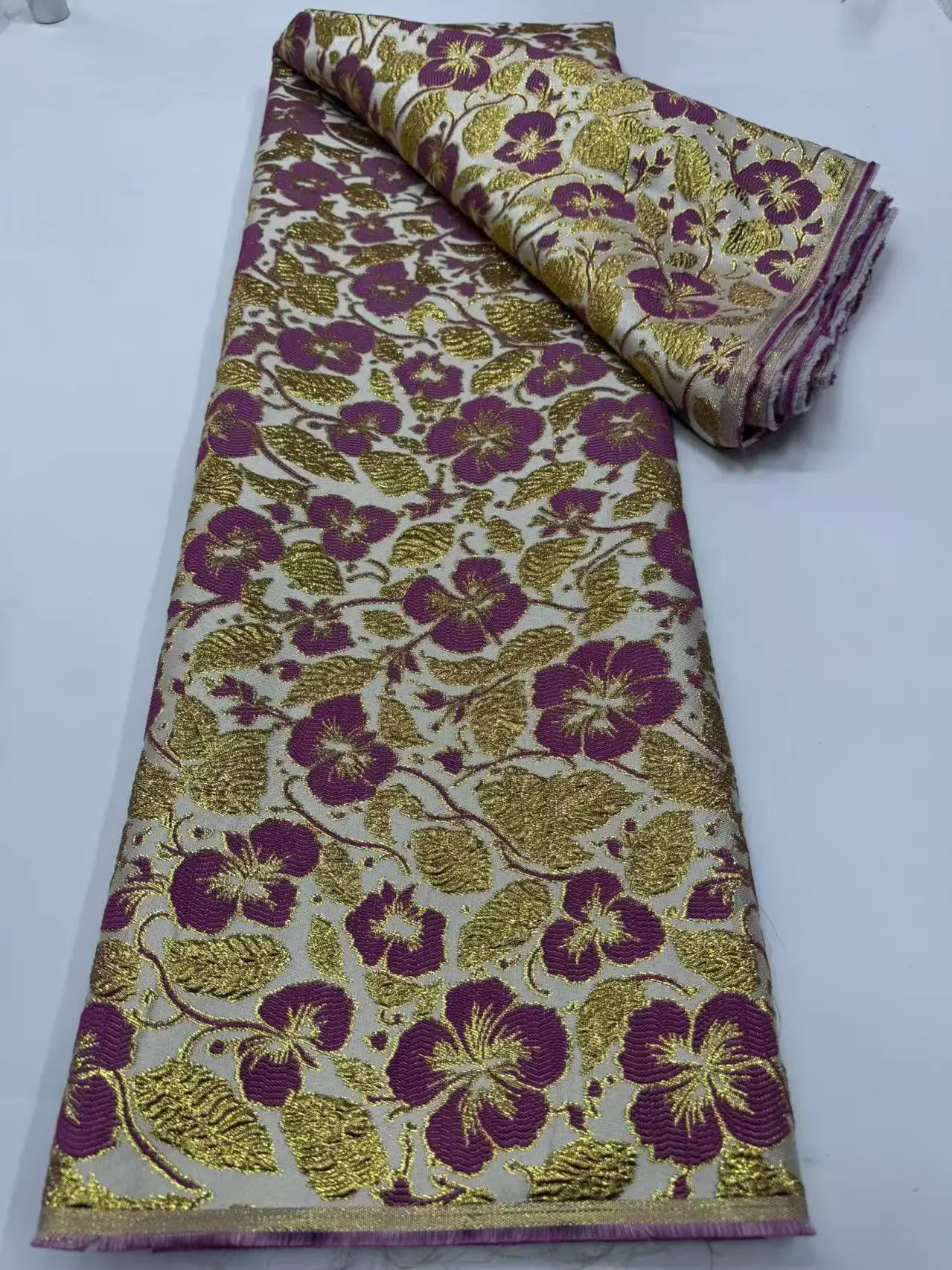 2026 Damask African Brocade Jacquard Lace Fabric Nigerian Brocard Gold Lace for Wedding Party Dresses