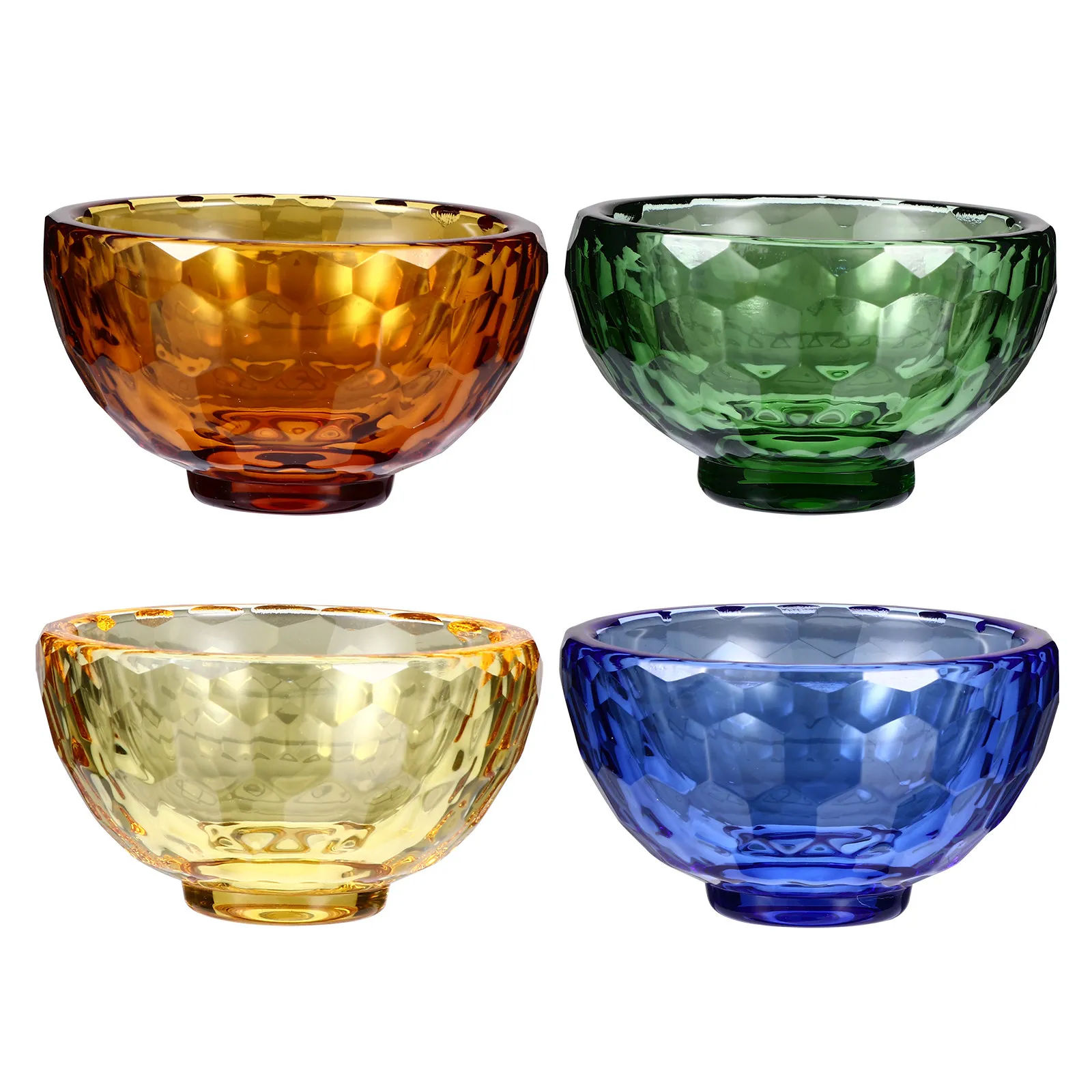 4Pcs Holy Water Offering Bowls Mini Colorful Crystal Clear Honeycomb Pattern Buddhist Water Bowl Blessing Sacrifice