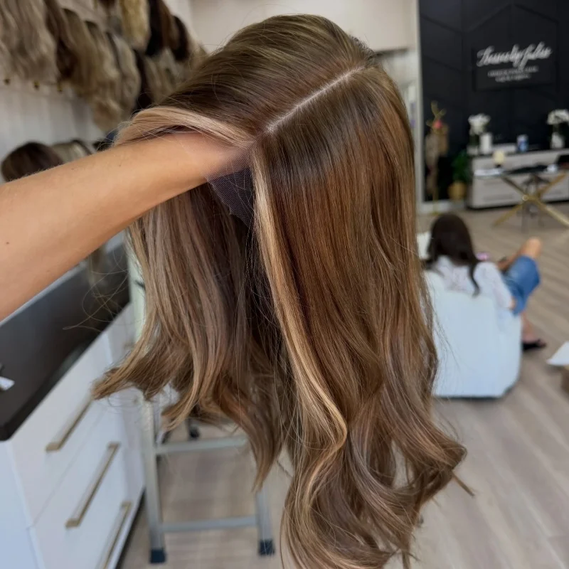 Lothoey  High Quality Brown Mix Ash Blonde Wig Body Wavy Lace Front Wig Glueless WigSilk Base Wig Soft Wig for Women