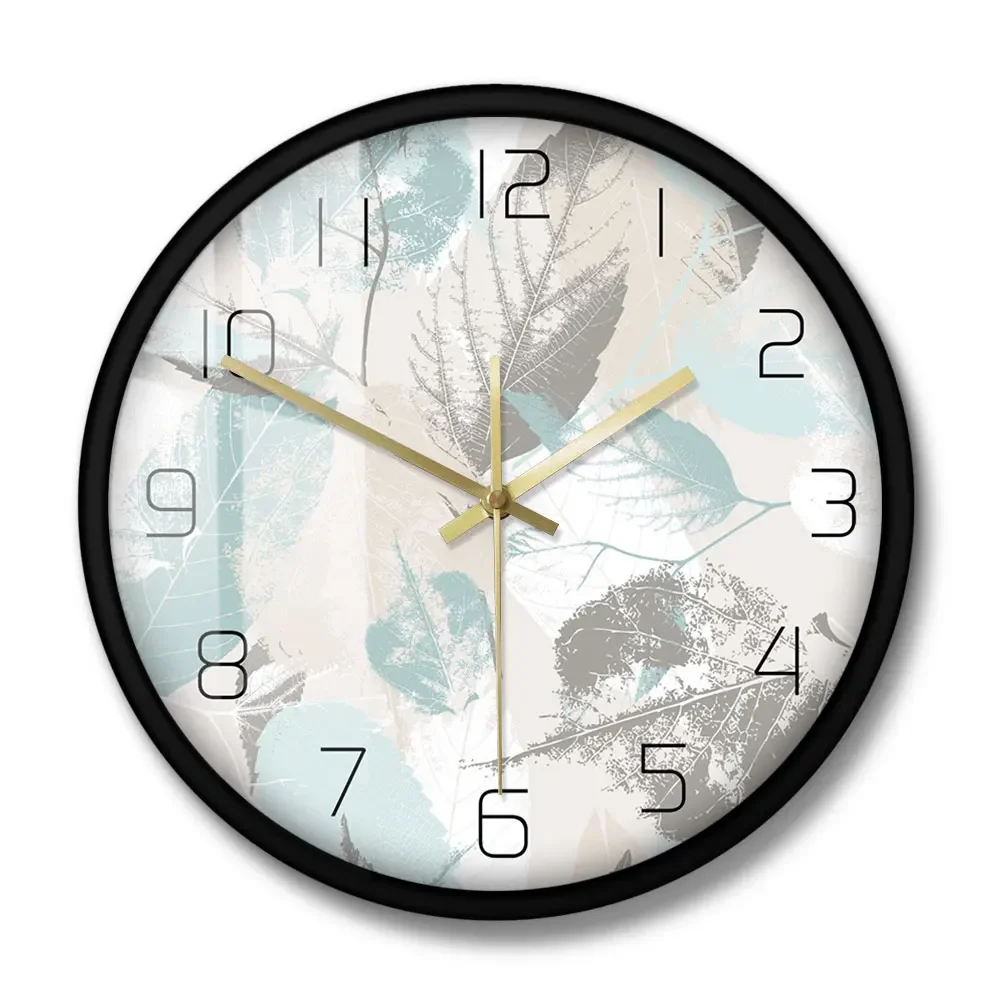 Fresh Leaves Plant Pattern Modern Wall Clock Silent Non-ticking Clock Nordic Wall Watch Tropical Plants Green Botanical Wall Art