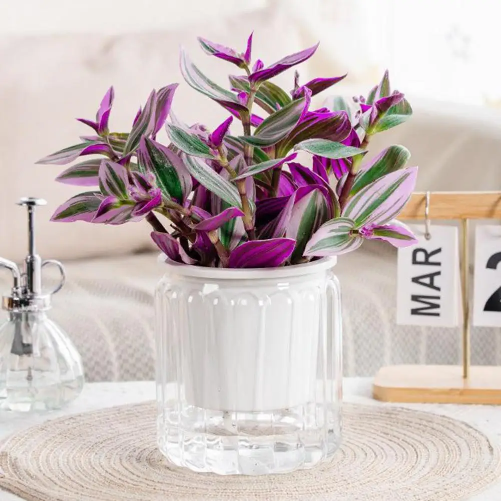 Selbstbewässernder Blumentopf für Innenräume Selbstbewässernder Pflanzentopf mit Behälter Moderner Dekorativer Kunststoff-Blumentopf für Zimmerpflanzen