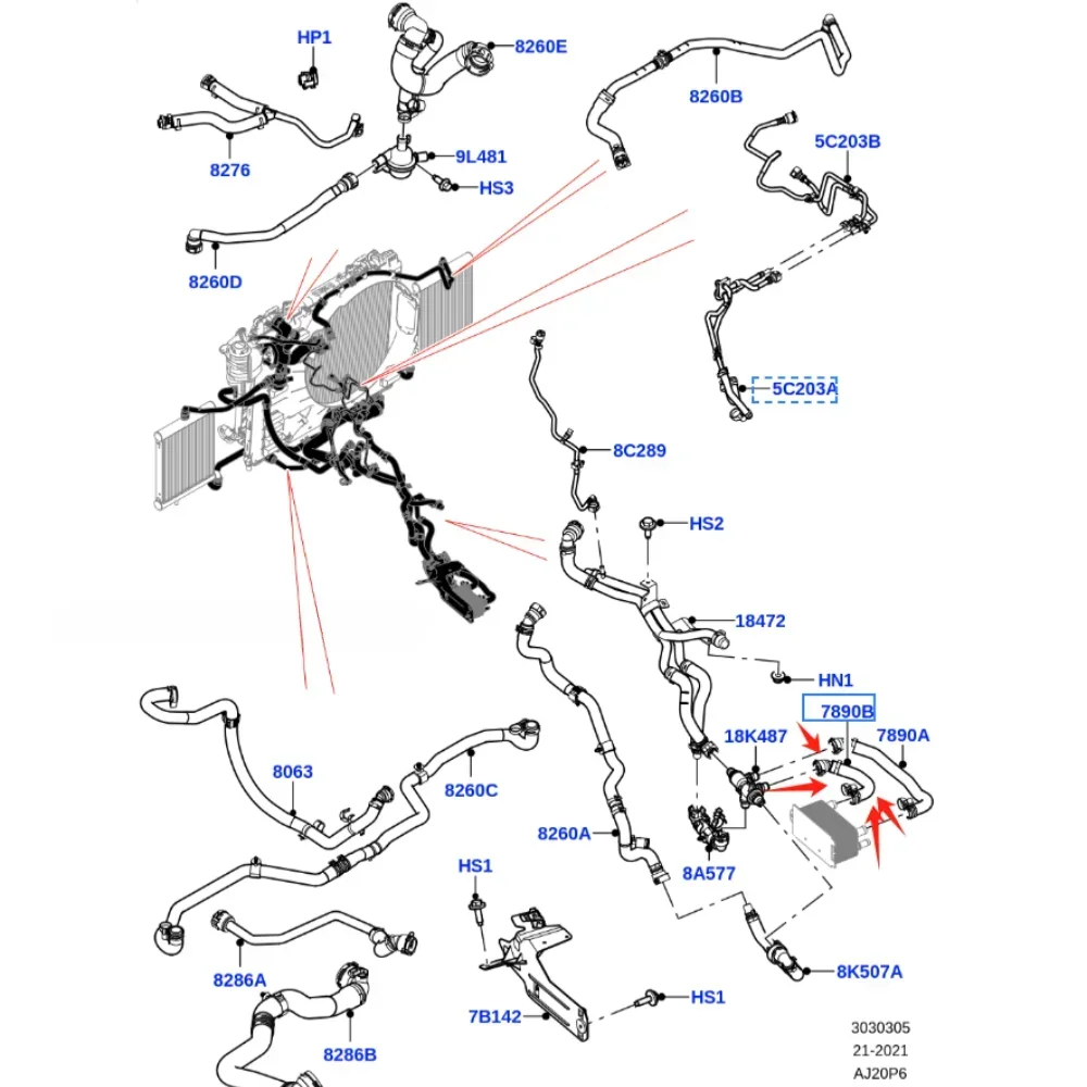 Selang pendingin oli impor untuk Land Rover Discovery 5 13-14 Range Rover Sport Land Rover Defender LR133678