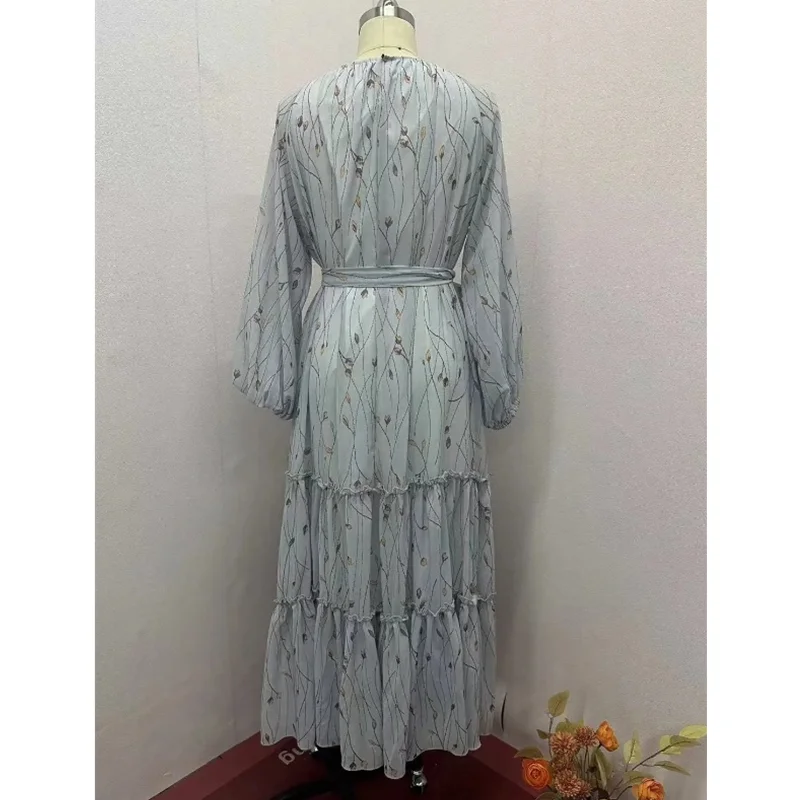 2024 Autumn New Printed Women Dress Loose Long Sleeved Casual Female Maxi Dresses Elegant Lady Evening Flowers Vestidos Clothing