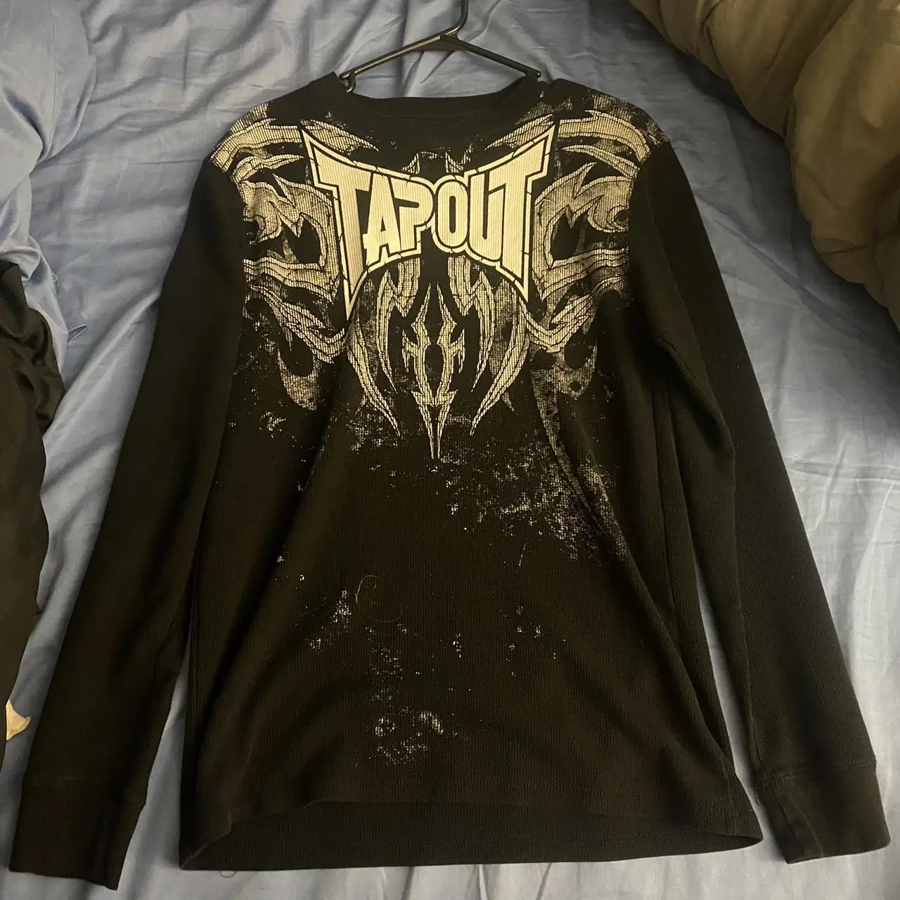 90s TAPOUT men New Y2K black Printing T shirt Hip Hop Round Neck