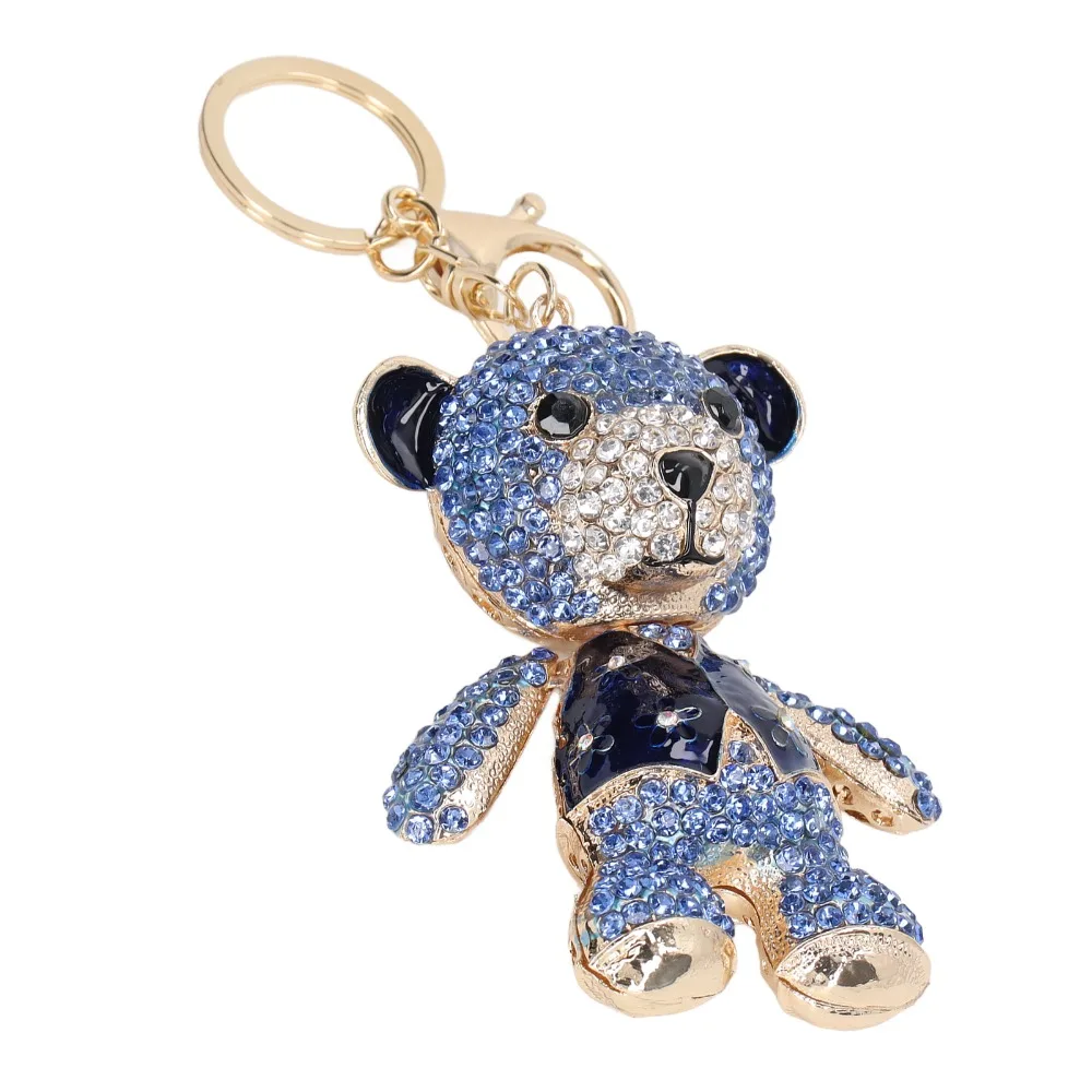 1pcs Funny Electroplate Finish Bear Keychain Long Bright Blue Color Rhinestone Keychain Crystal Keychain For Women