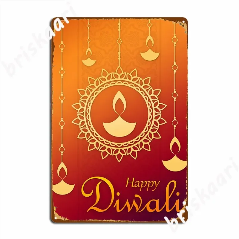 Happy Diwali Hindu Lights Metal Sign Wall Decor Wall Vintage Club Party Tin Sign Poster