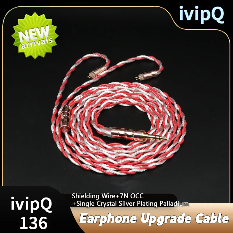 

ivipQ HIFI Earbud Cable Shielding Wire+ Single Crystal Silver Plating Palladium+7N OCC Wire 3.5mm/4.4mm MMCX/2Pin 0.78 for EA500