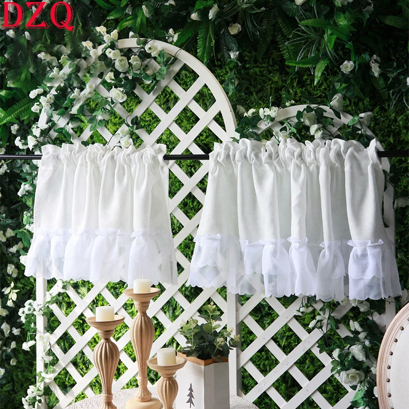 

Korean Sweet Lace Flowers Short Curains for Kitchen Bottom Lace/Balls Half Curtains Geometric Pattern Curtains for Bedroom #A429
